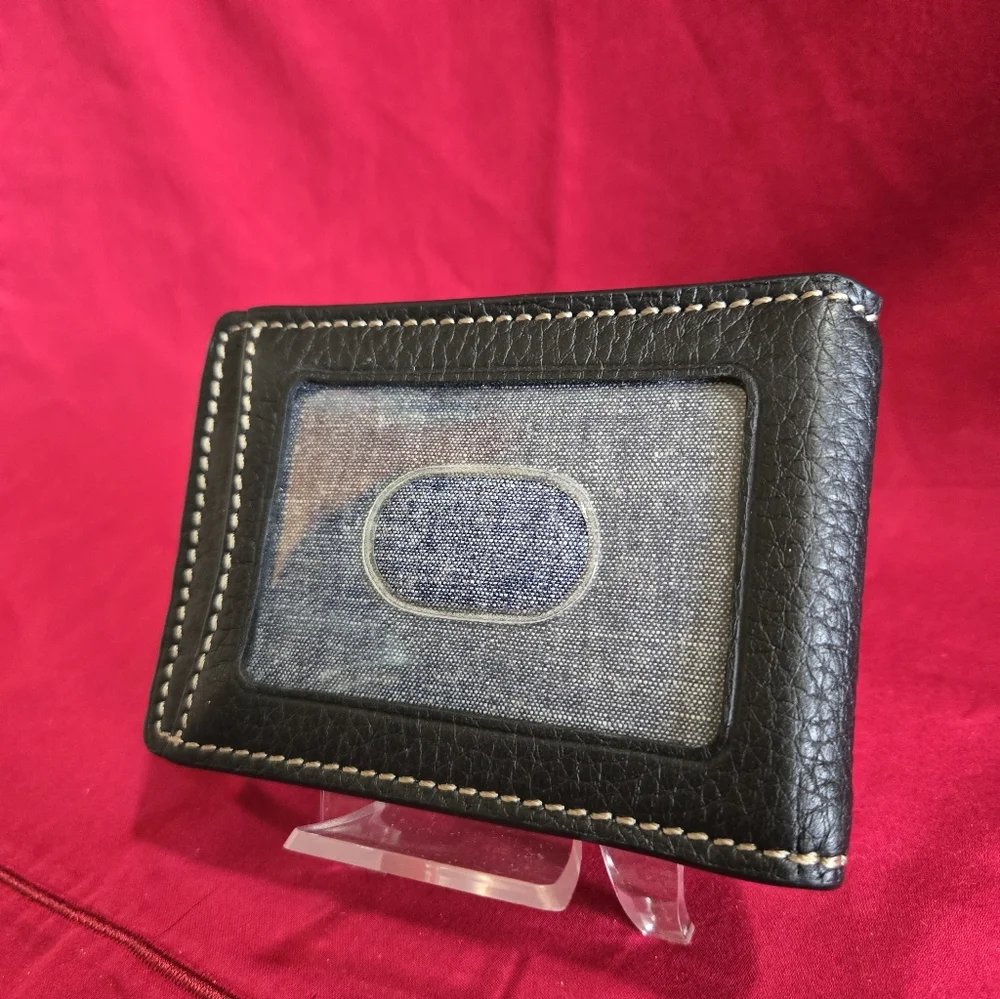 Trask Black Leather Money Clip with Contrast Stitching and Bull Logo